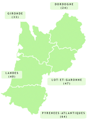 Carte des Arcadies en région Aquitaine