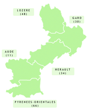 Carte des Arcadies en région Languedoc-Roussillon