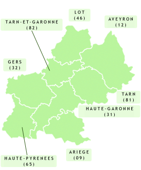 Carte des Arcadies en région Midi-Pyrénées