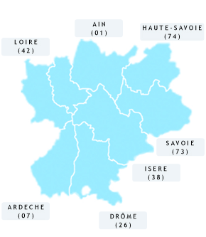 Carte des Arcadies en région Rhône-Alpes