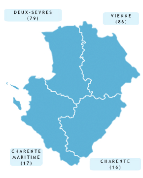 Carte des Arcadies en région Poitou-Charentes