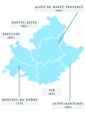Carte des Arcadies en région Provence-Alpes-Côte d'Azur